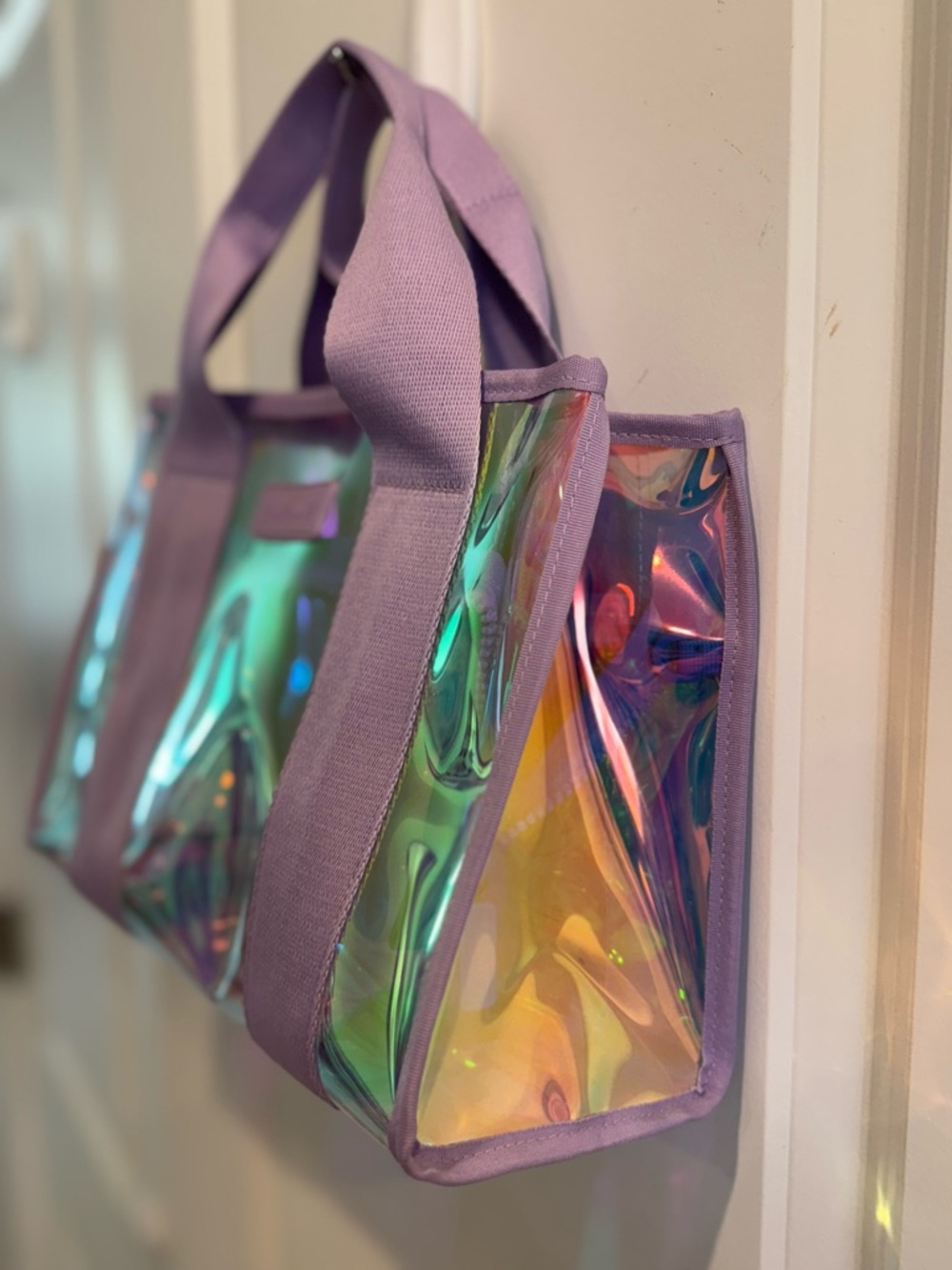 Case-mate Mini Jelly Iridescent Holographic Tote with Lavender Straps NWOT - Picture 2 of 7